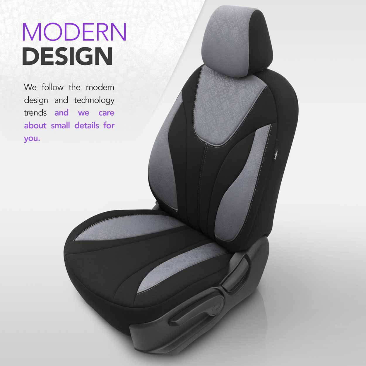 Komplet pokrowców na fotele samochodowe OTOM RUBY 1202 GREY/BLACK 3-ZIP — ujęcie 6