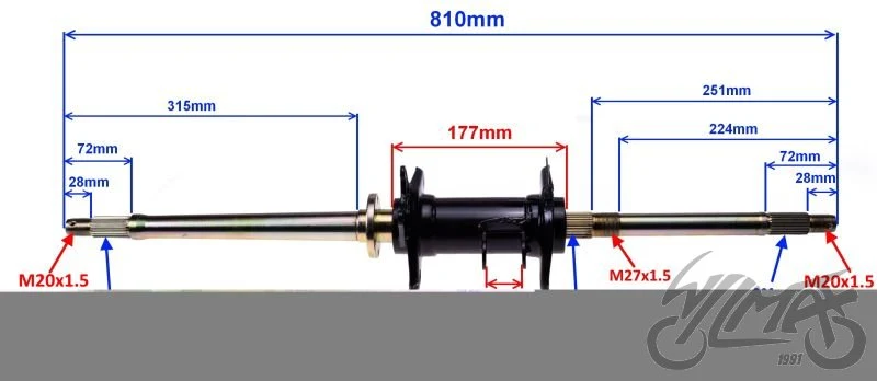 Komplet osi tylnej ATV — długość 81 cm, ZQ6218 — ujęcie 2