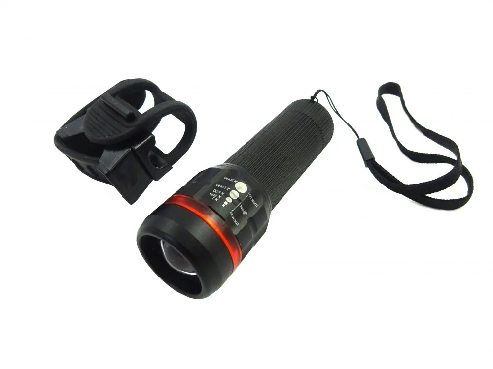 Lampa przód 1 diod. 3 funkcyjna aluminiowa 3 W wodoszczelna funkcja latarki regulacja skupienia czarna JY-359-2