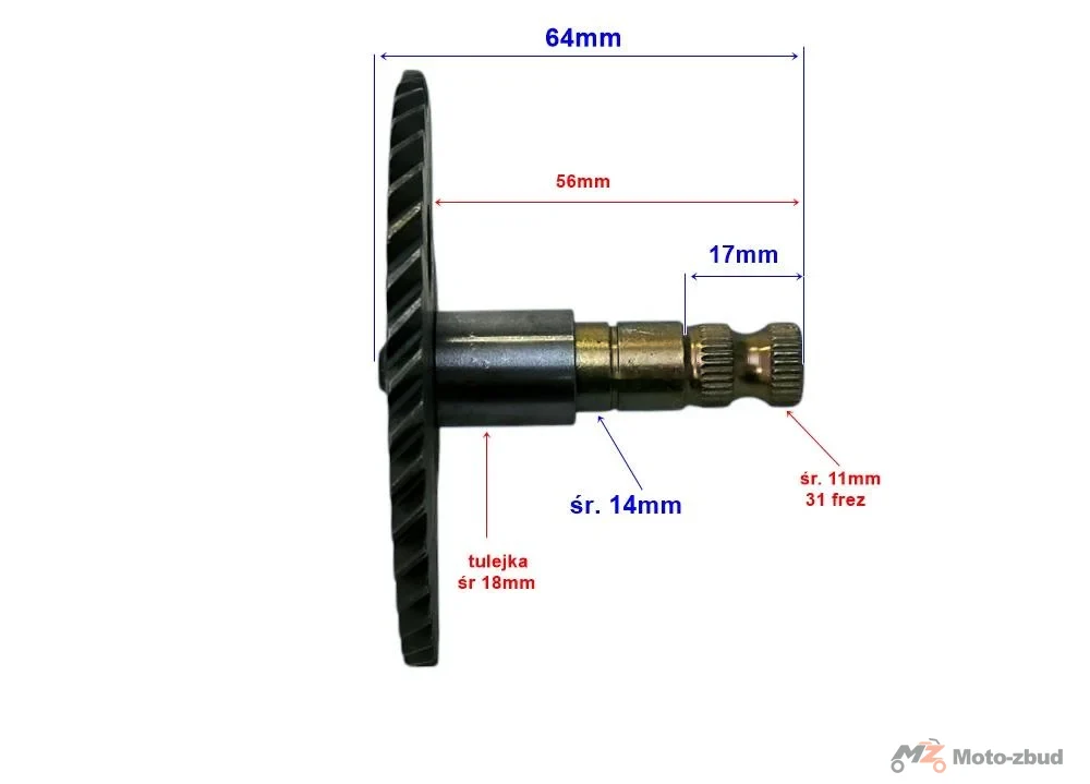 Zębatka startera nożnego 50 cm³ skuter 4T 139QMB GY6 (dł. wałka 56 mm) — ujęcie 2