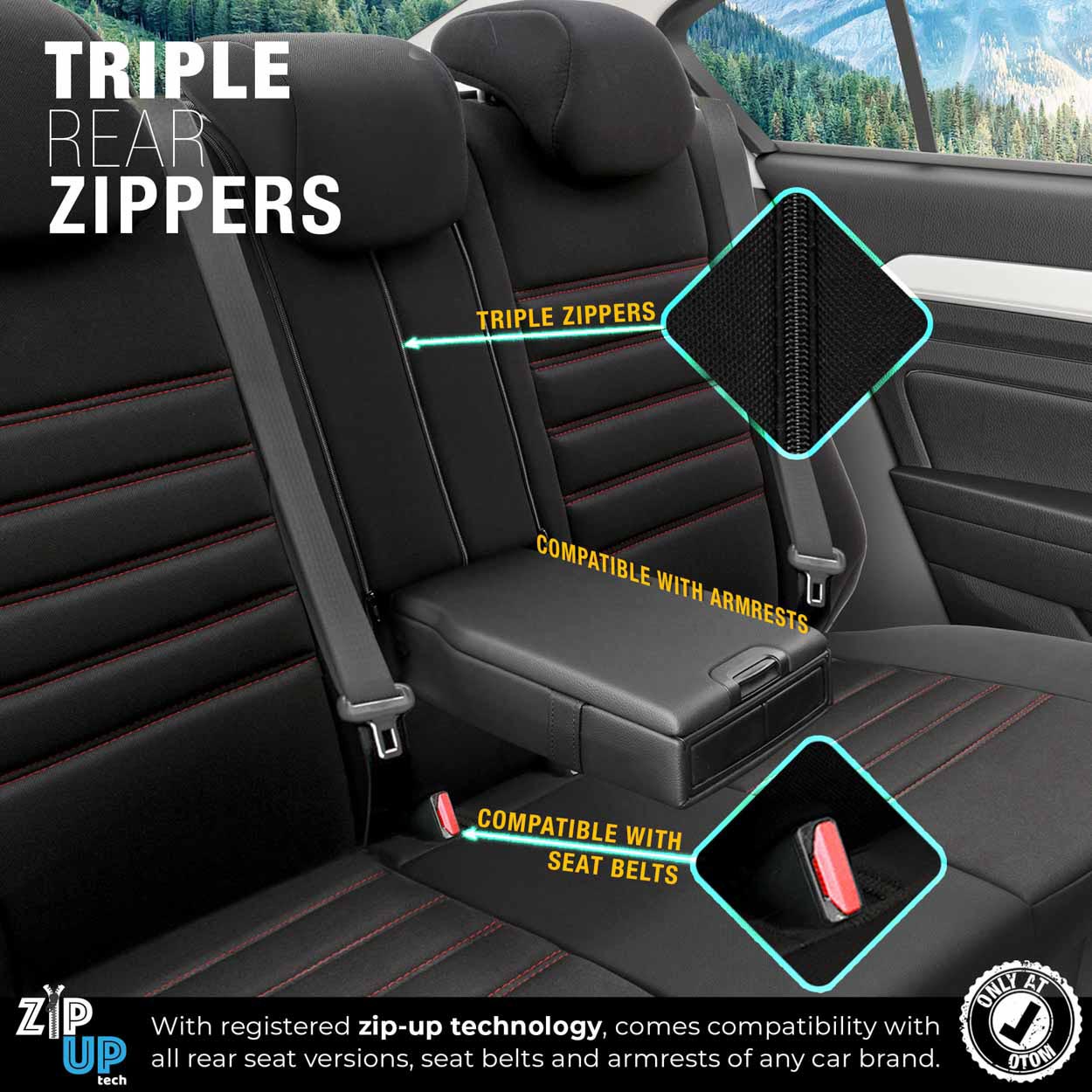 Komplet pokrowców na fotele samochodowe OTOM LIMITED 101 BLACK/RED 3-ZIP — ujęcie 7