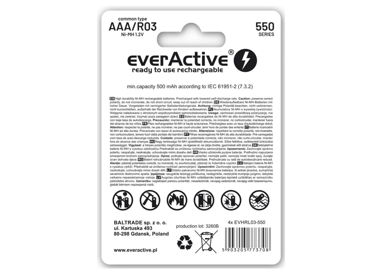 Akumulatorki R03 AAA EverActive 550mAh 4szt. Infinity Line — ujęcie 2