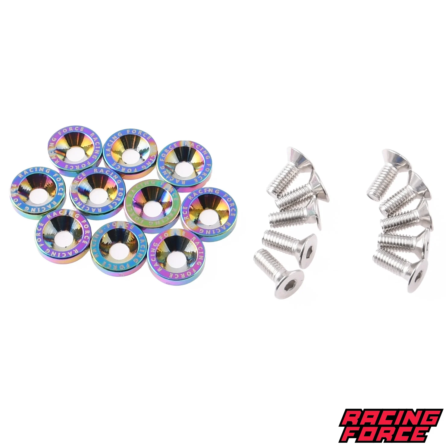 Ozdobne podkładki anodowane + śruby M6 neochrom zestaw 10 szt. Racing Force — ujęcie 1