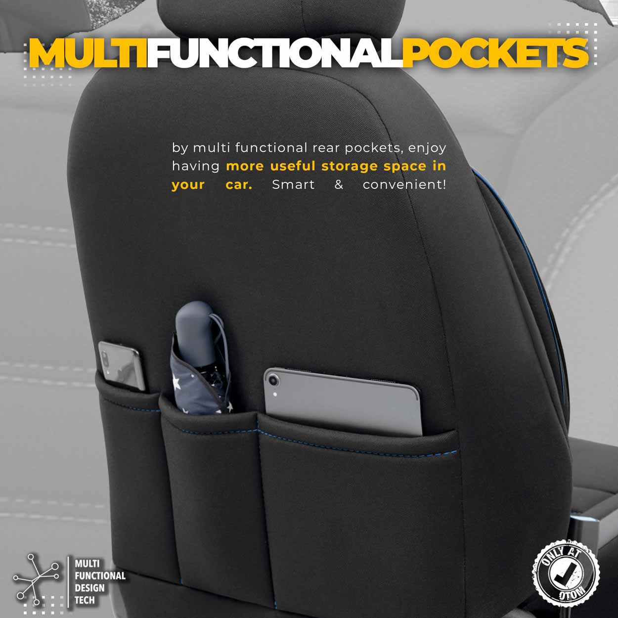 Komplet pokrowców na fotele samochodowe OTOM INDIVIDUAL 203 BLACK/BLUE 3-ZIP — ujęcie 8