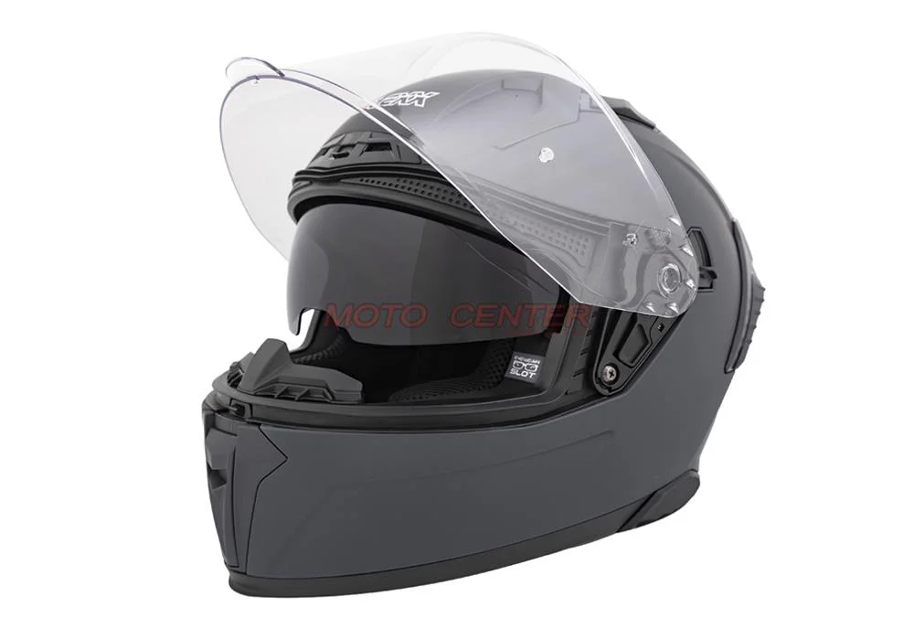 Kask zamknięty z blendą i lampą LED BLEXX FF953 grafit mat L ECER22.06 — ujęcie 3