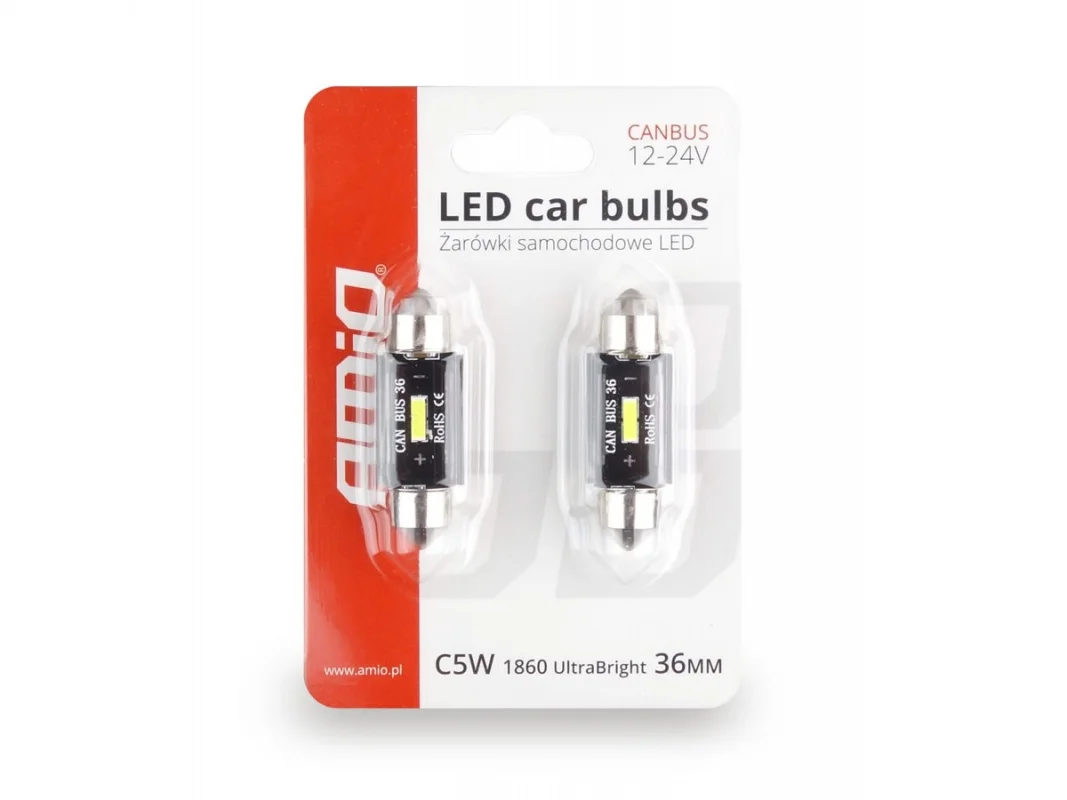 Żarówka rurkowa SV8.5 12V/24V 36mm SMD UltraBright 1860 Festoon CANBUS bipolarna biała AMIO (2szt.) — ujęcie 6