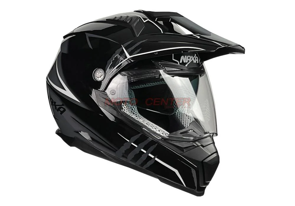 Kask crossowy Naxa CO3 czarno biały M szybka, blenda — ujęcie 1