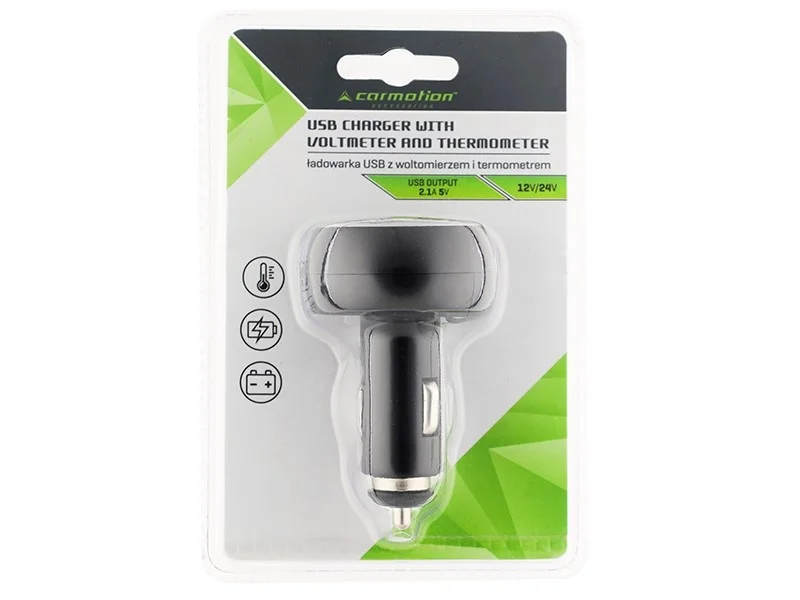 Ładowarka usb 2.1a 12/24v z woltomierzem i termometrem — ujęcie 2
