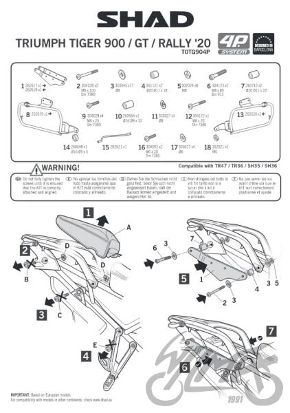 Stelaż kufra bocznego 4P SHAD do Triumph Tiger 900 GT / Tiger 900 Rally — ujęcie 2