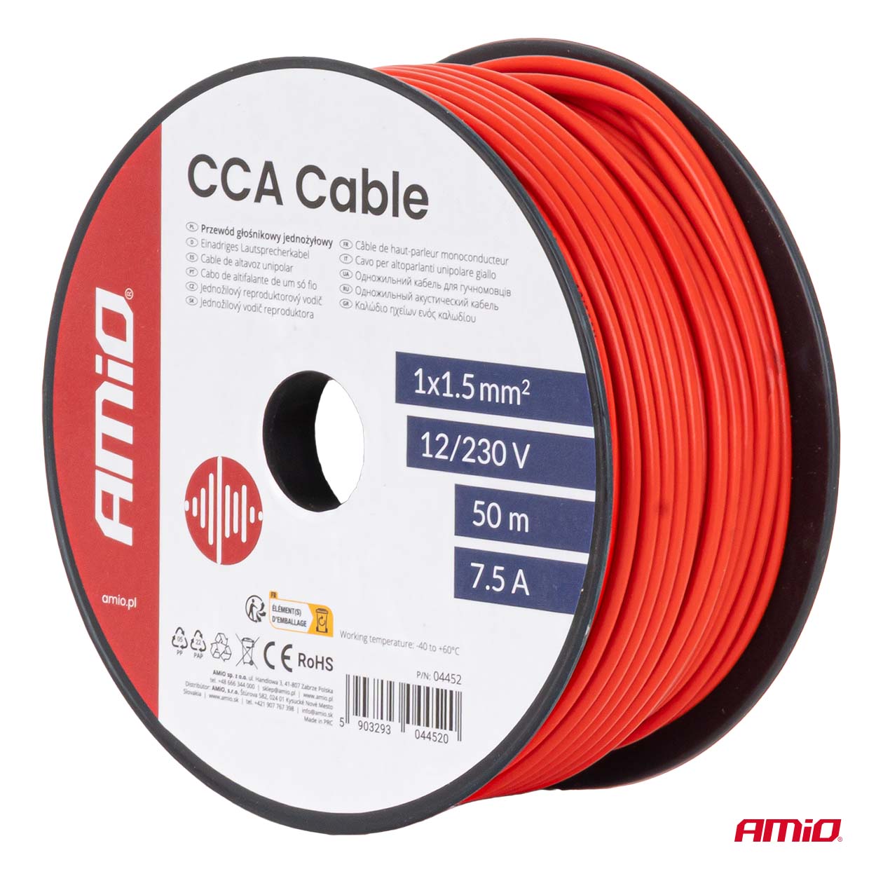 Przewód jednożyłowy czerwony CCA 1x1.5mm2 50m 7.5A 12/230V — ujęcie 5