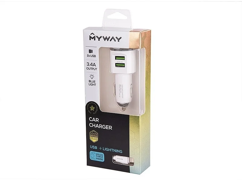 Ładowarka MYWAY 12/24V 2xUSB MAX 3.4A + kabel USB > LIGHTING — ujęcie 2