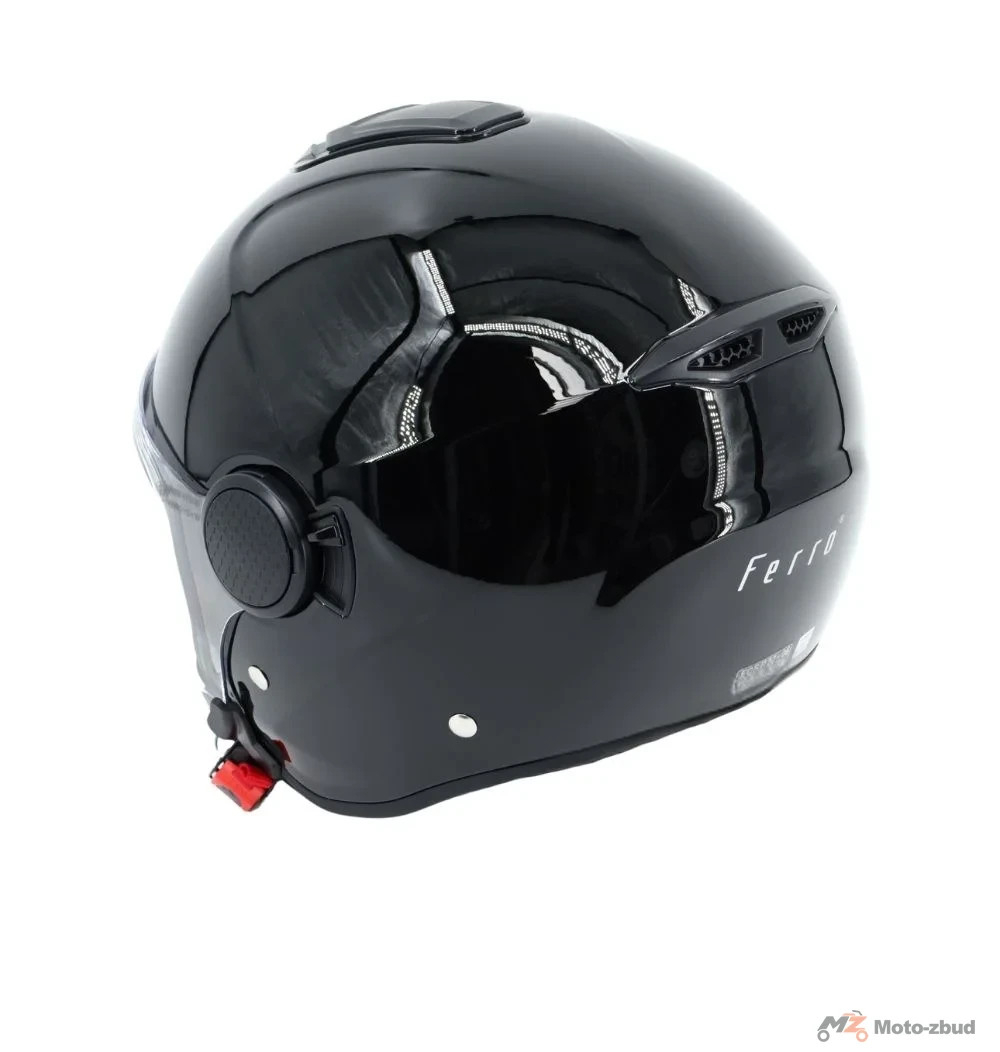 Kask Ferro OF839 z szybą i blendą przeciwsłoneczną bez szczęki czarny XS — ujęcie 2