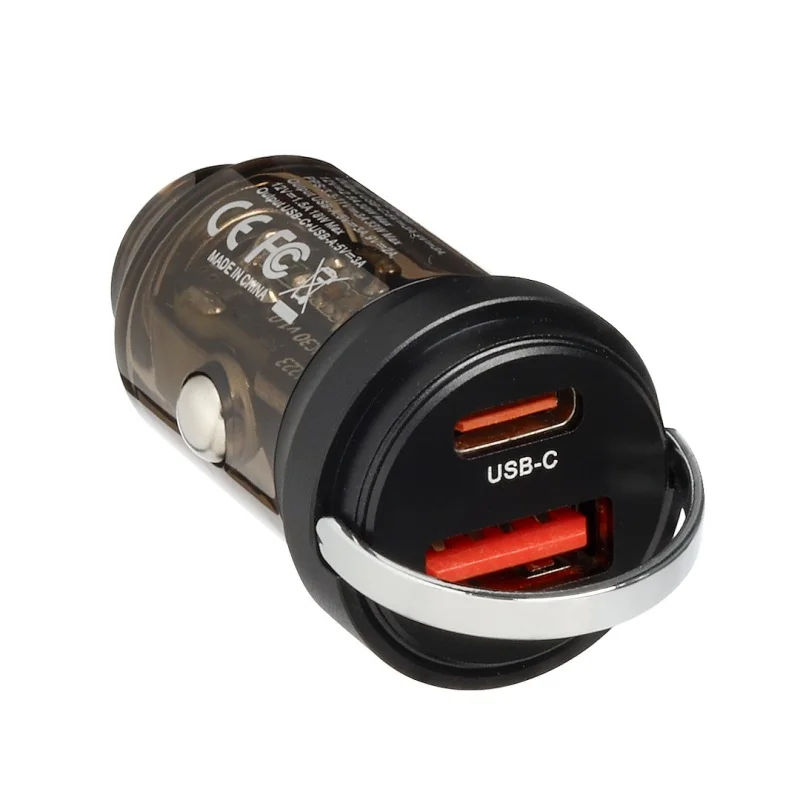 WAYME Ładowarka 12/24V USB 18W + USB-C PD 33W z pierścieniem przezroczysta czarna — ujęcie 3
