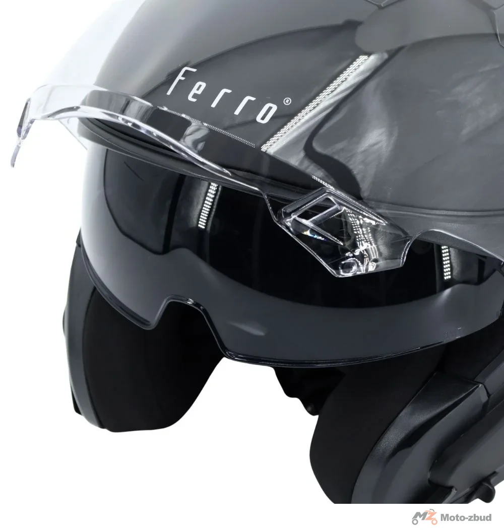 Kask Ferro OF828 z szybą i blendą przeciwsłoneczną bez szczęki czarny mat M — ujęcie 3