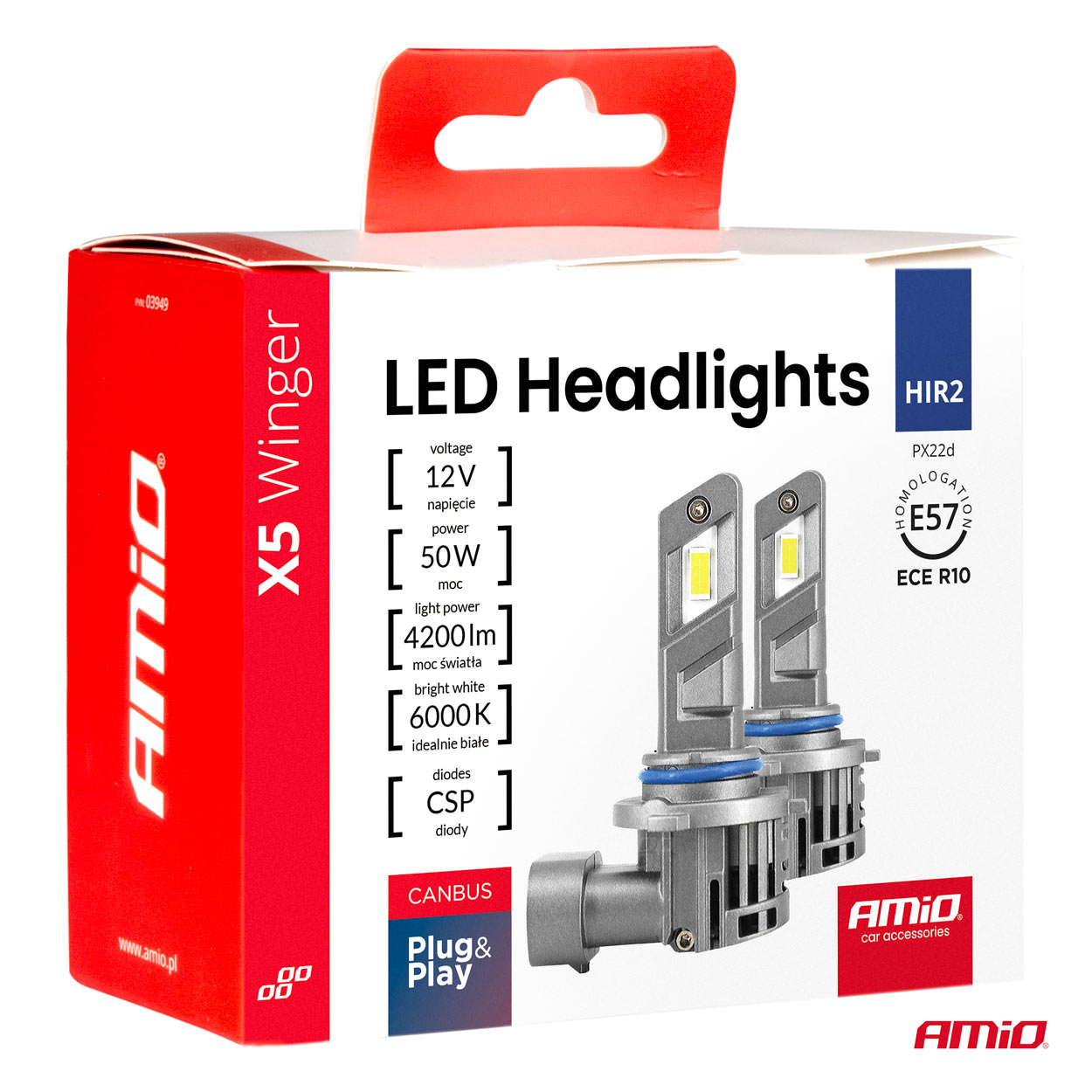Żarówki samochodowe LED seria X5 Winger HIR2 6000K Canbus — ujęcie 6