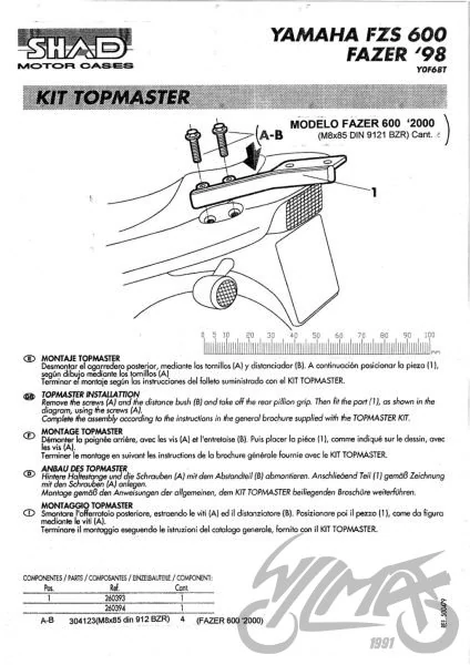 Stelaż kufra centralnego SHAD do Yamaha FAZER 600 — 1998–2000 — KSHY0F68T — ujęcie 2
