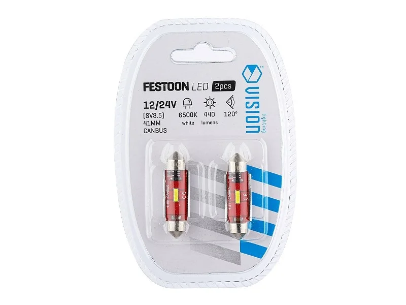 Żarówka rurkowa SV8.5 12V/24V 41mm 1xSMD1860 LED Festoon CANBUS NONPOLAR biała VISION (2szt.) — ujęcie 3