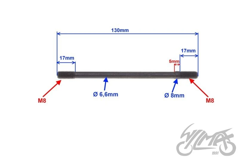Szpilka cylindra 8 × 130 do Shineray XY150-17 — ujęcie 2