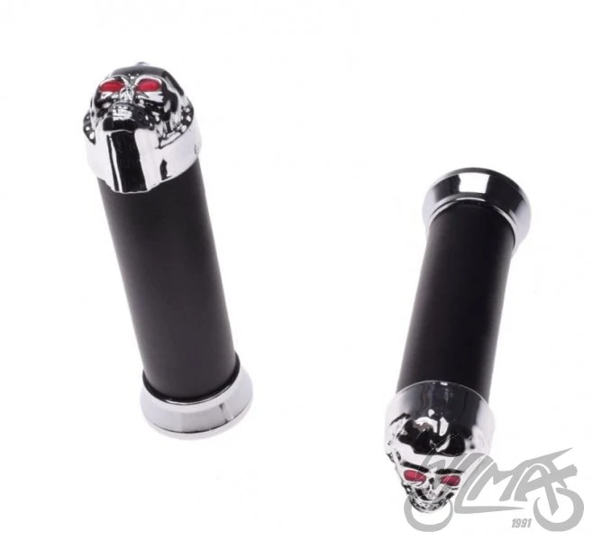Czarne manetki z motywem czaszki — długie, kierownica 22 mm — para — ujęcie 1