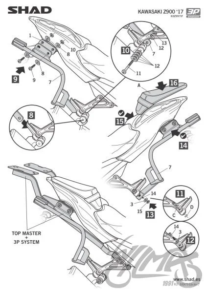 Stelaż kufra bocznego 3P SHAD do Kawasaki Z900 — ujęcie 3