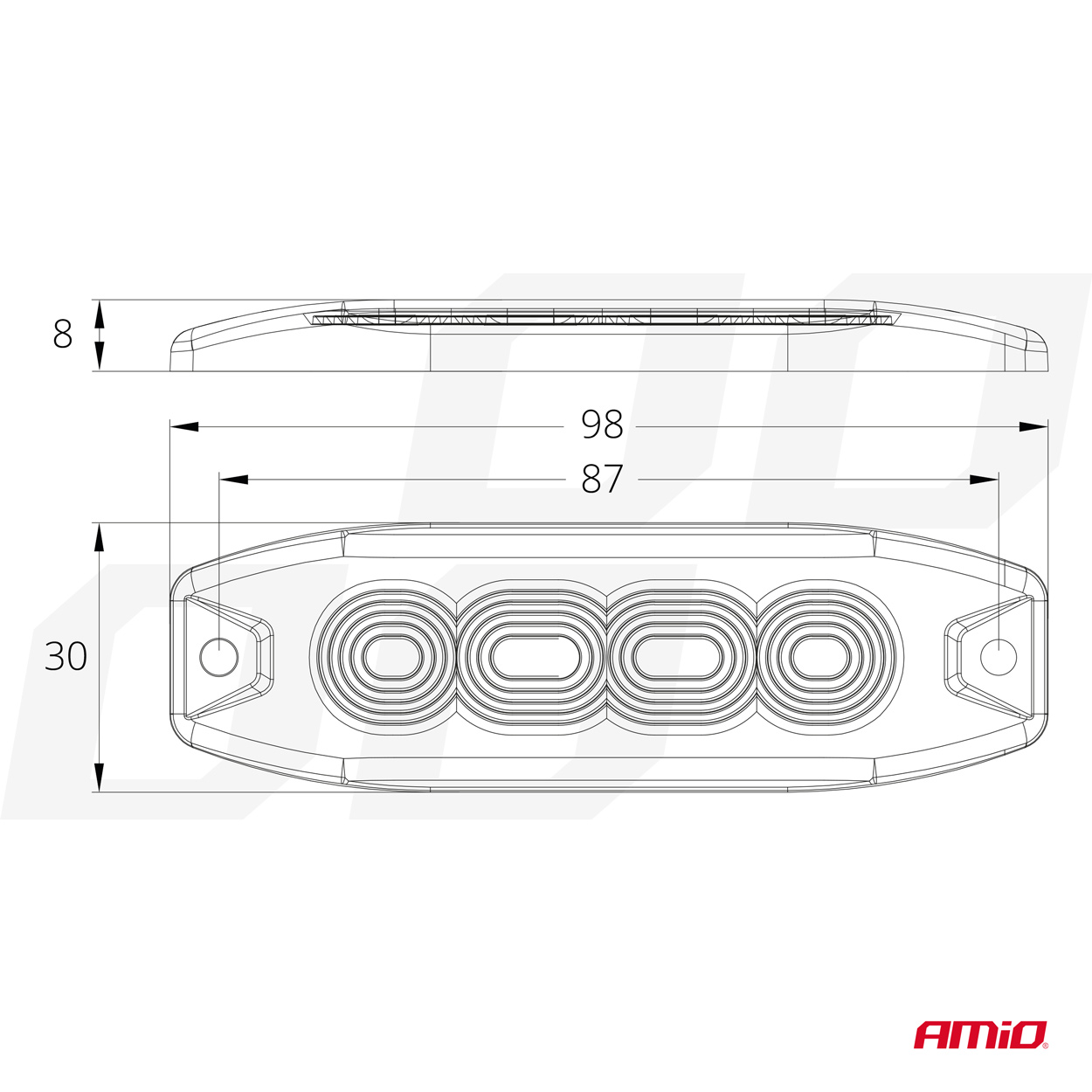Lampa błyskowa ostrzegawcza płaska 4 LED R65 R10 12-24V — ujęcie 4