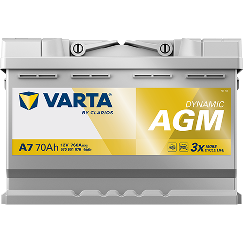 Akumulator 70 Ah 760A 278×175×190/P+ AGM Start-stop Varta 570901076K262 — ujęcie 3