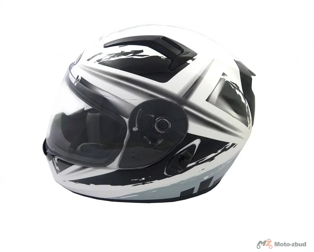 Kask VCAN model V122 white lns-gy integralny z blendą biało-szaro-czarny z grafiką M — ujęcie 3