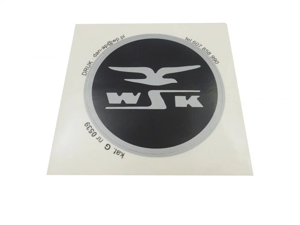 Nalepka WSK okrągła srebrno-czarna