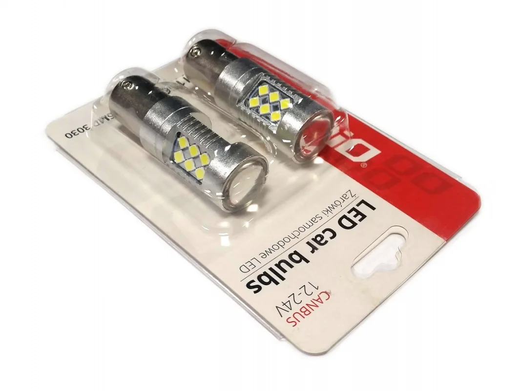 Żarówka BA15S 12V/24V 24x3030 SMD LED CANBUS biała AMIO (2szt.) — ujęcie 2