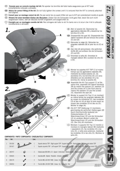 Stelaż kufra centralnego SHAD do Kawasaki ER-6n / ER-6f — 2012–2015 — KSHK0ER62ST — ujęcie 2