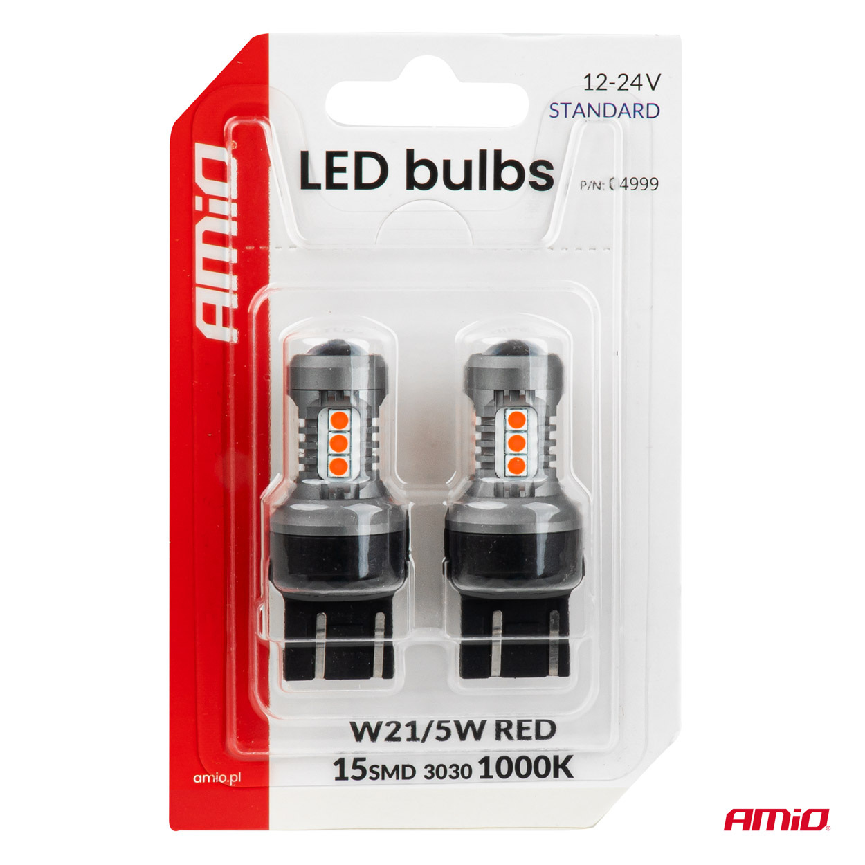 Żarówki LED STANDARD 7443 W21/5W 3030 15SMD czerwone 12 V 24 V — ujęcie 4