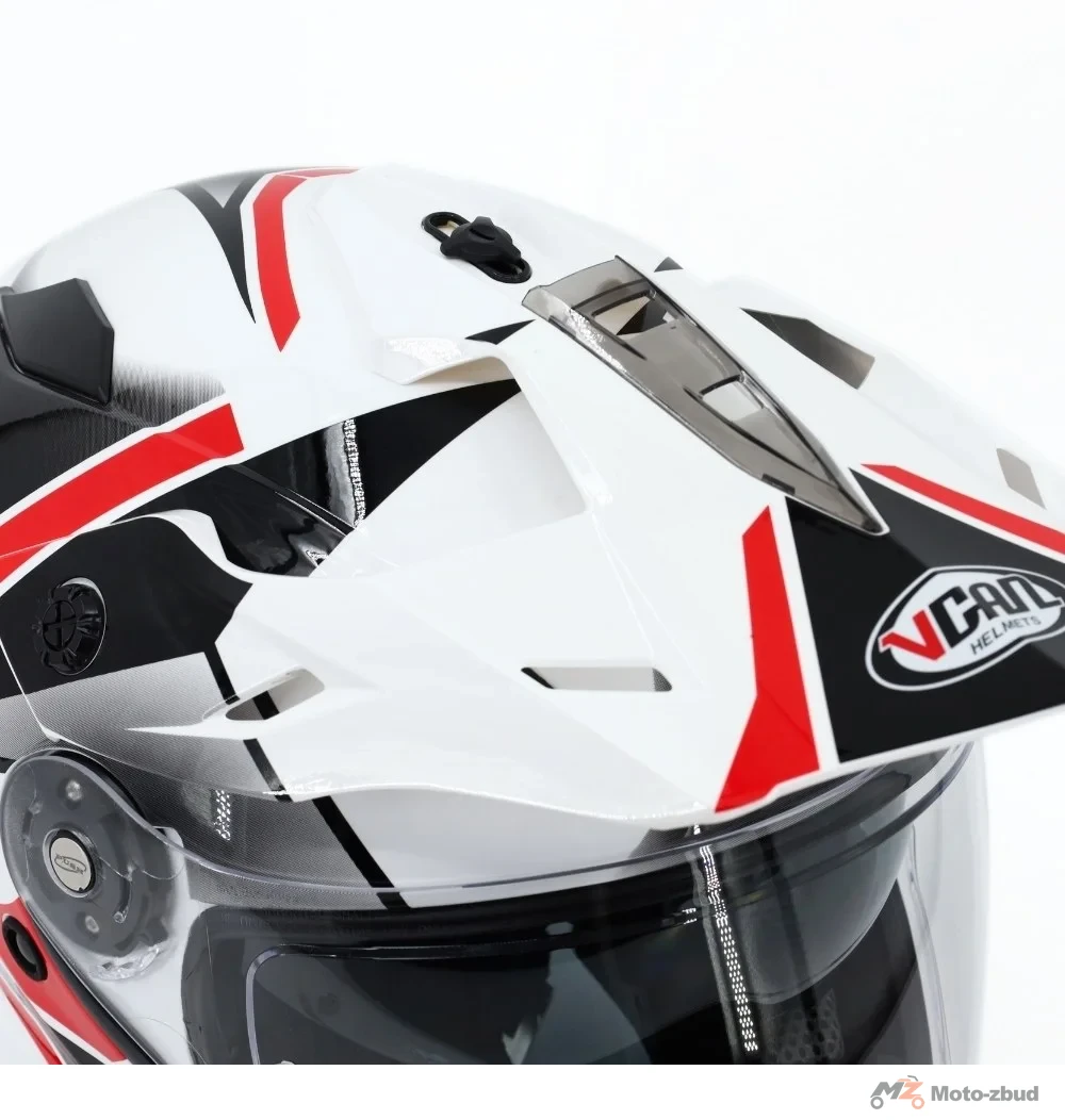 Kask VCAN model H331 ridge white/Black enduro z szybą i blendą biało-czerwono-czarny S — ujęcie 2
