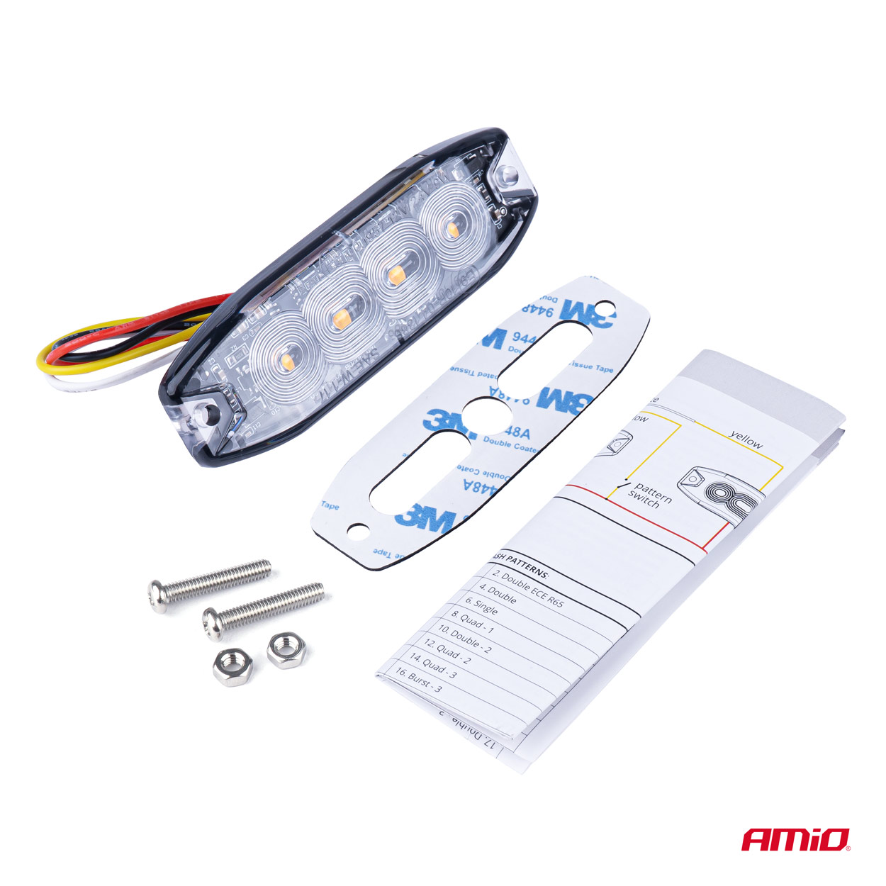 Lampa błyskowa ostrzegawcza płaska 4 LED R65 R10 12-24V — ujęcie 3