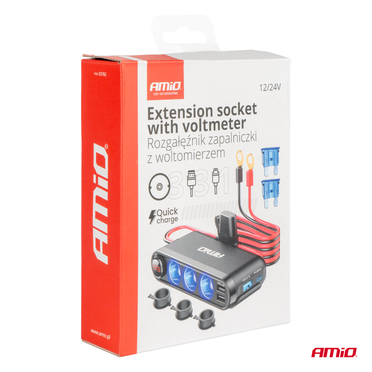 Rozdzielacz rozgałęźnik trójnik zapalniczki + woltomierz ładowarka USB USB-C 12 V 24 V — ujęcie 8
