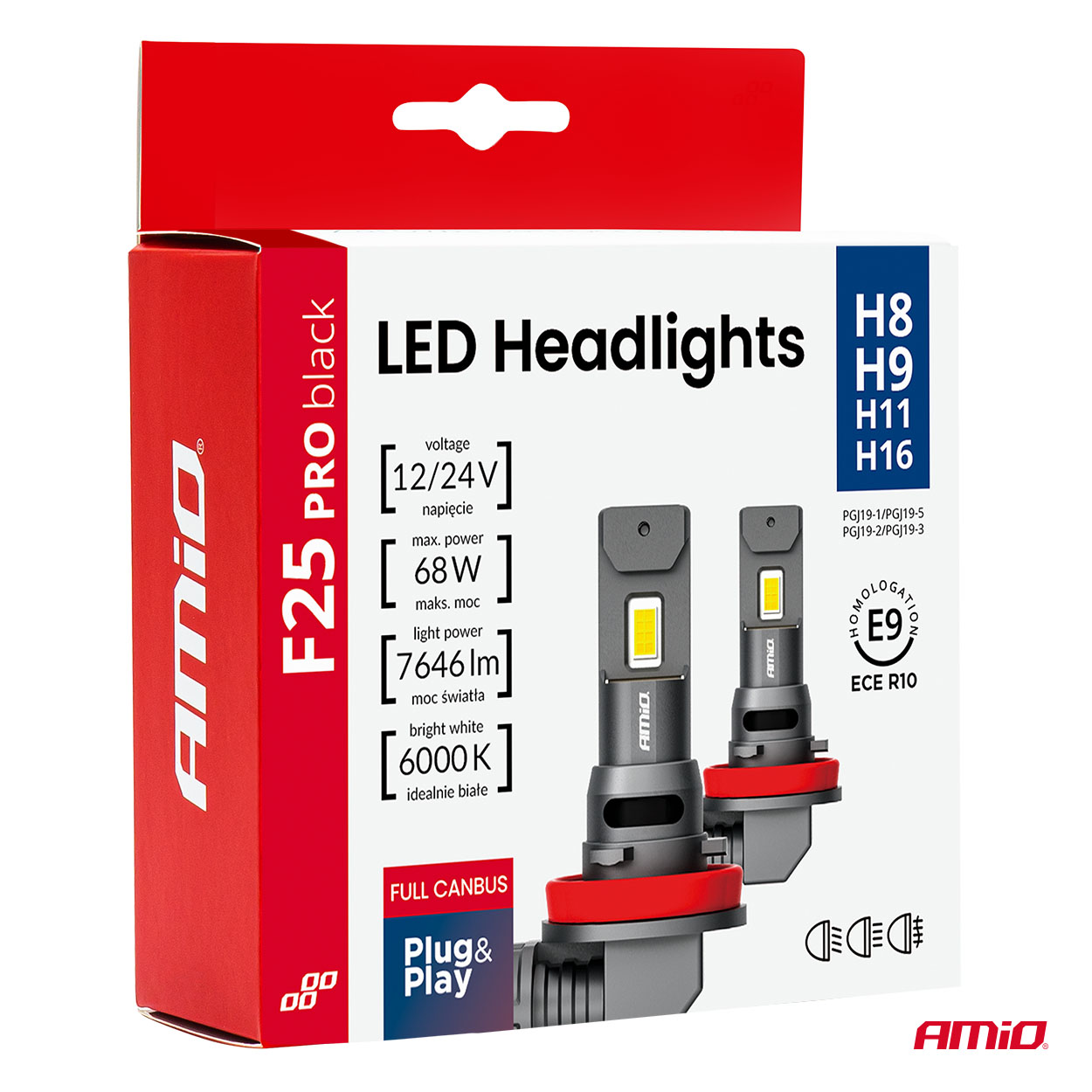 Żarówki samochodowe LED seria F25 PRO BLACK FULL CANBUS H8 H9 H11 H16 68 W 12 V 24 V — ujęcie 10