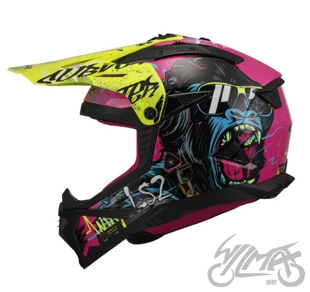 Kask LS2 MX708 Fast II Gorilla Purple Hi-Vis Yellow — L — ujęcie 2