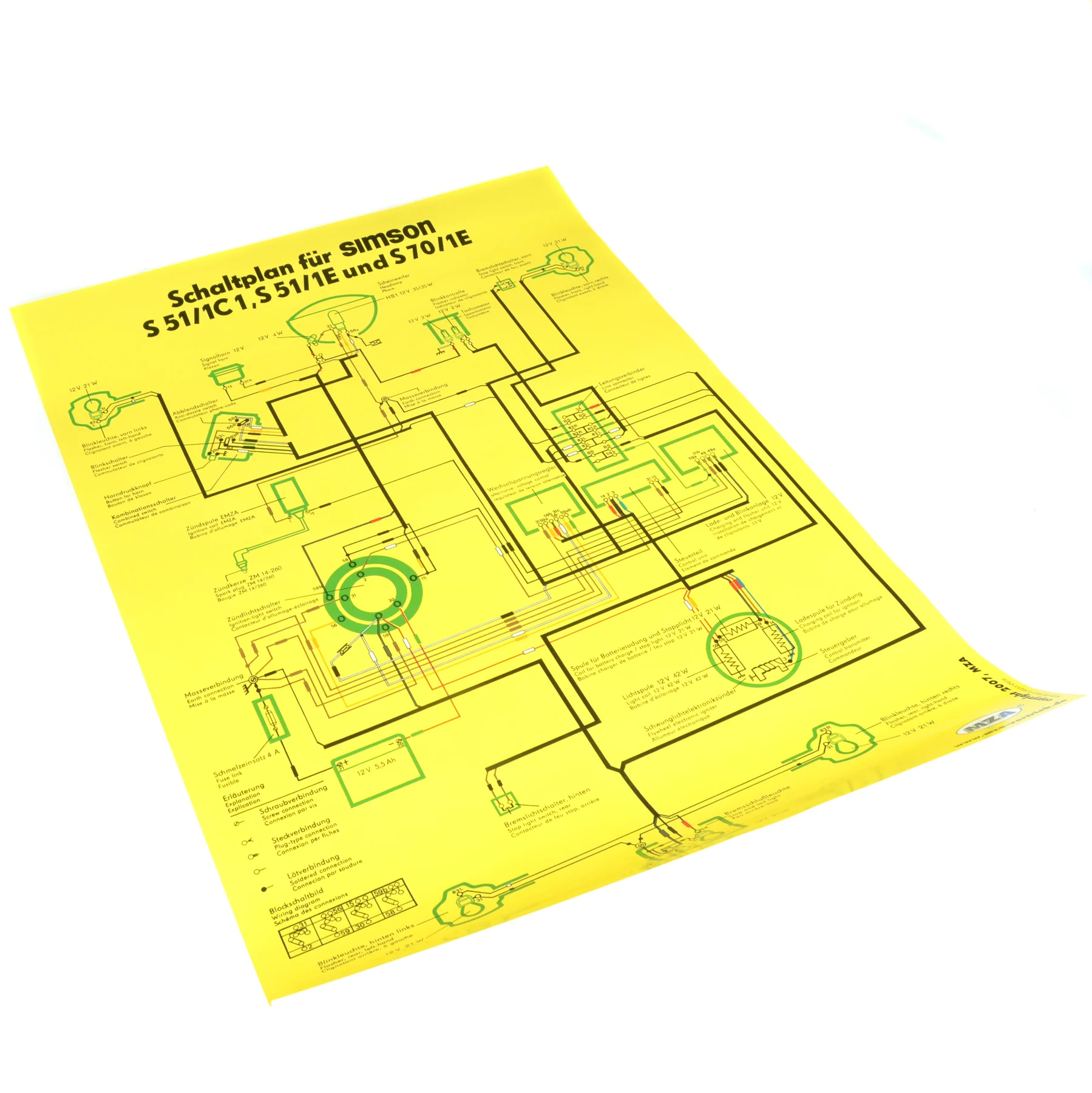 Plakat schemat instalacji Simson enduro S51/1C S51/1E S70/1E MZA — ujęcie 1
