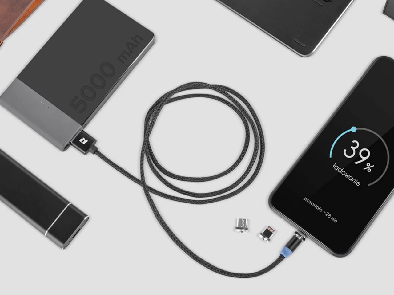 Kabel USB magnetyczny 3w1 microUSB / USB typu C / Lightning 100 cm czarny — ujęcie 4