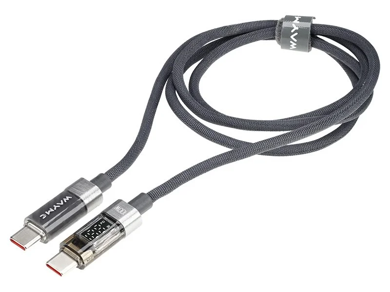 WAYME Kabel do ładowania i synchronizacji w oplocie z mikrofibry 100 cm USB-C > USB-C max 100W z wyświetlaczem szary — ujęcie 10