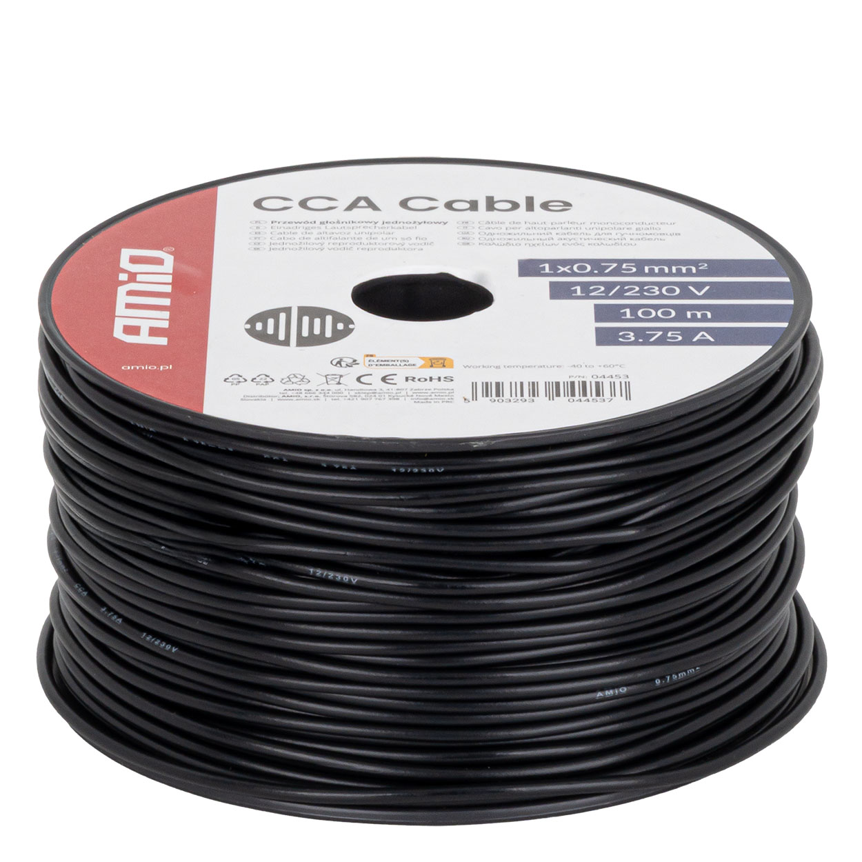 Przewód jednożyłowy czarny Cable CCA 1x0.75mm2 100m 3.75A 12/230V