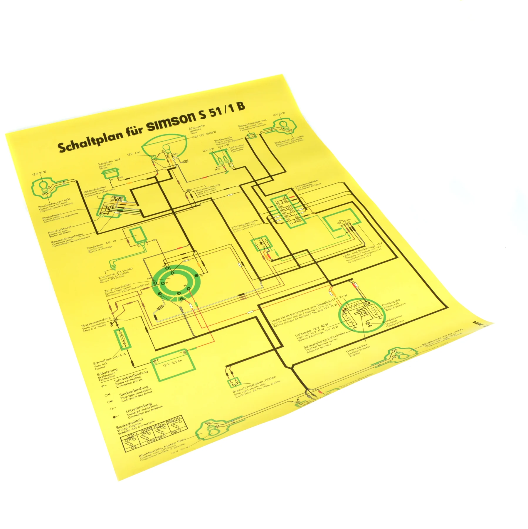 Plakat schemat instalacji Simson S51/1 b 12 V version MZA — ujęcie 1
