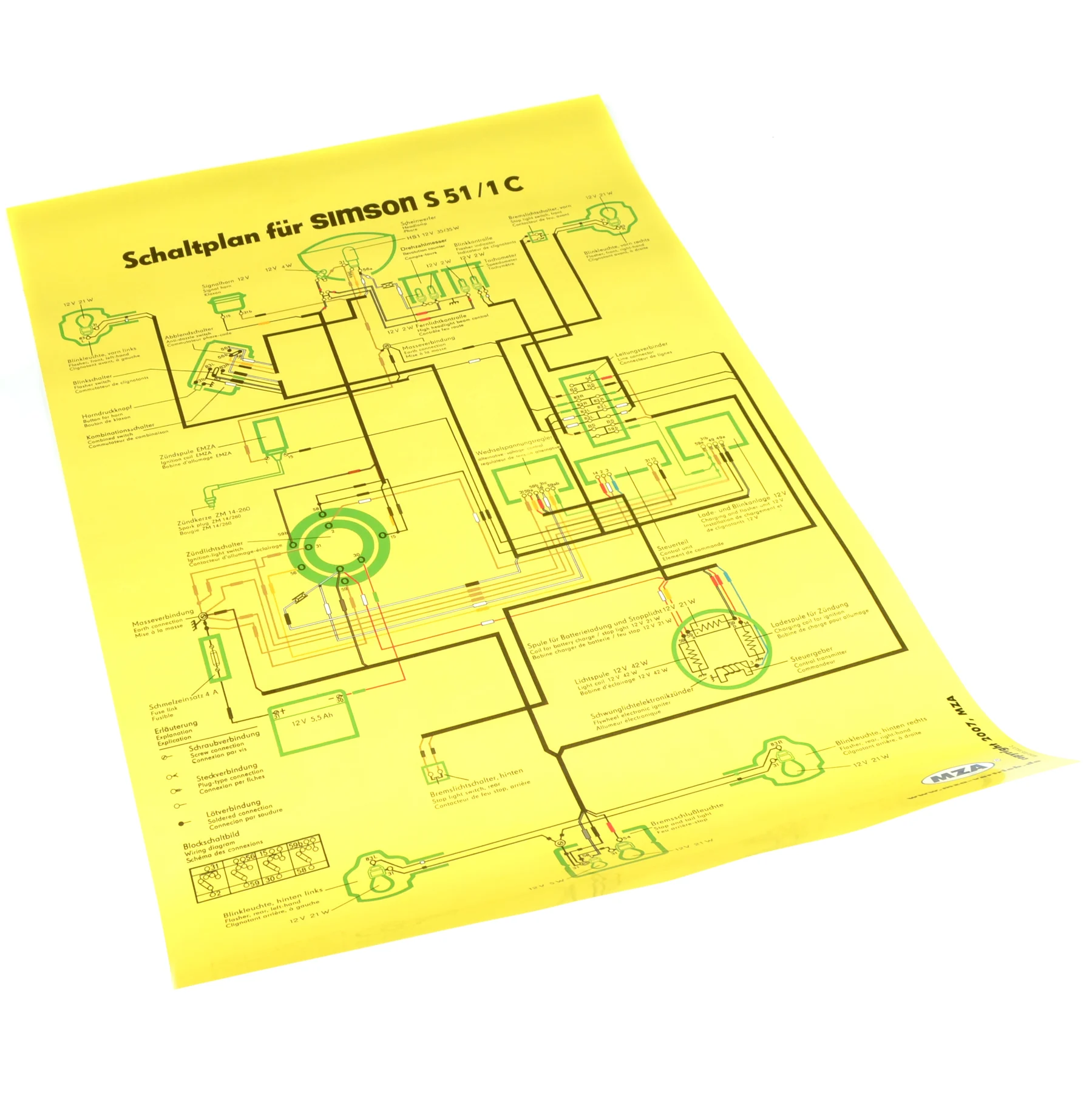 Plakat schemat instalacji Simson S51/1C MZA — ujęcie 1