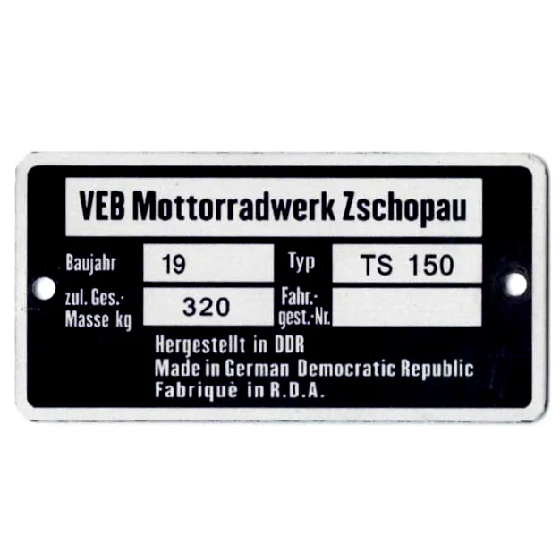 Tabliczka znamionowa MZ TS 150 320 kg PL — ujęcie 2