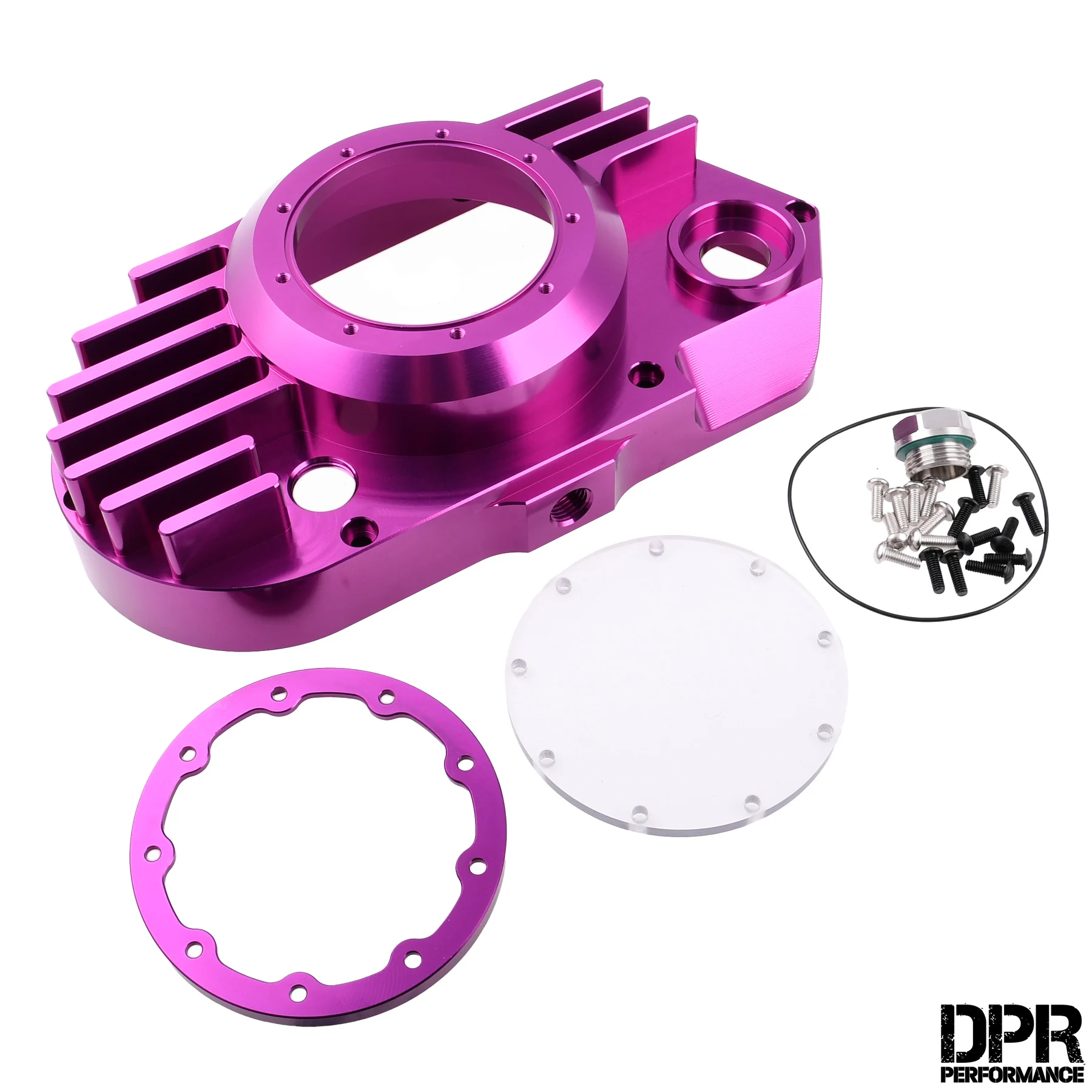 Pokrywa silnika Simson S51 SR50 lewa aluminium CNC clear fioletowa + śruby DPR Performance — ujęcie 1