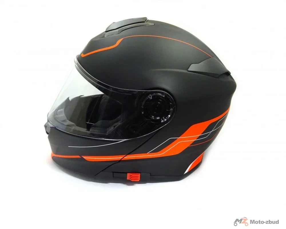Kask VCAN model V271 fosh neon orange z podnoszoną szczęką i blendą czarny mat-pomarańczowy M — ujęcie 3