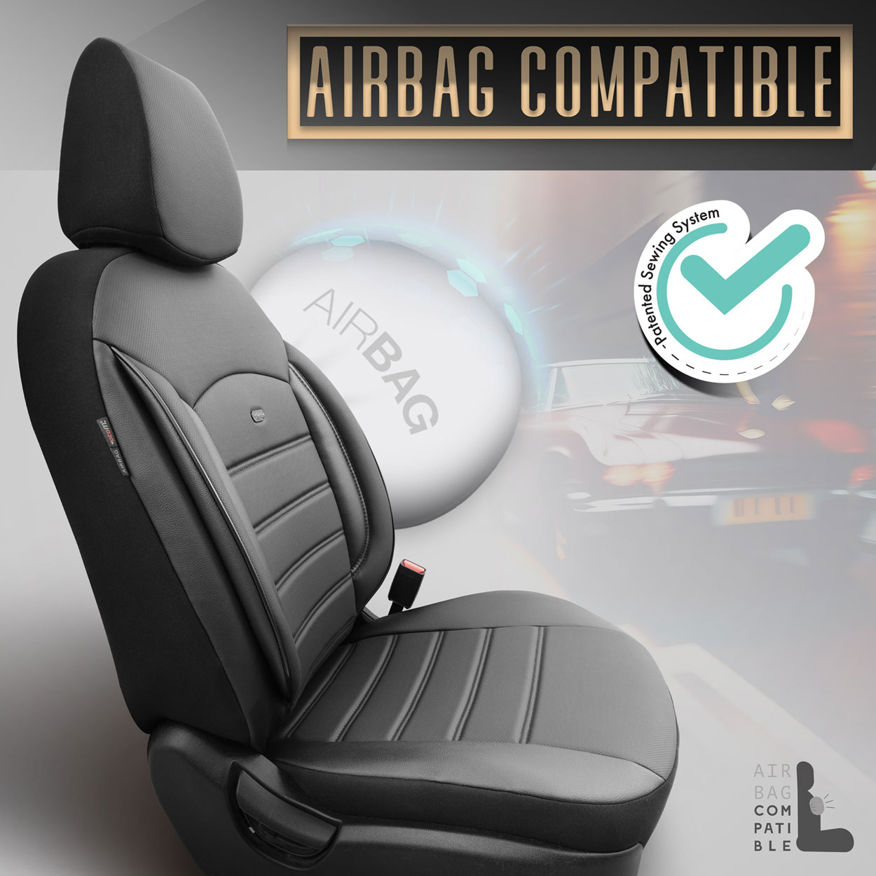 Komplet pokrowców na fotele samochodowe OTOM INSPIRE 3501 BLACK ECO-LEATHER 3-ZIP — ujęcie 7