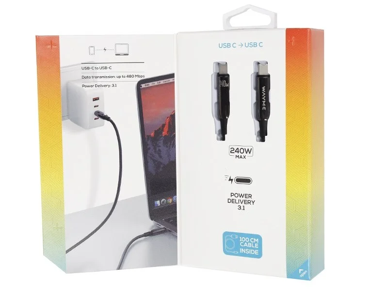 WAYME Kabel do ładowania i synchronizacji w oplocie z mikrofibry, 100 cm USB-C > USB-C PD max 240W — ujęcie 2