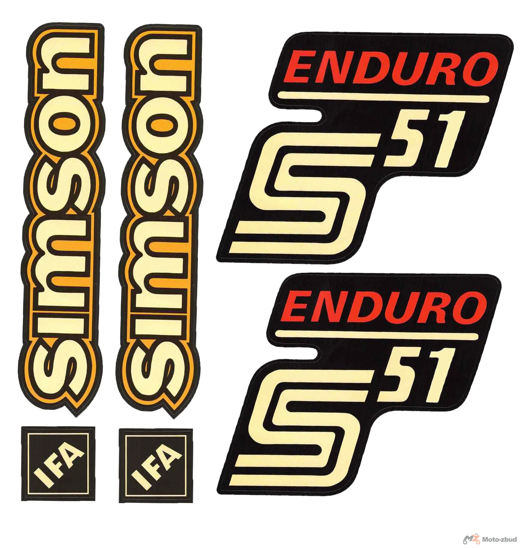 Naklejka Simson pokrywy i zbiornika S51 enduro IFA żółta / czerwona retro premium kpl.
