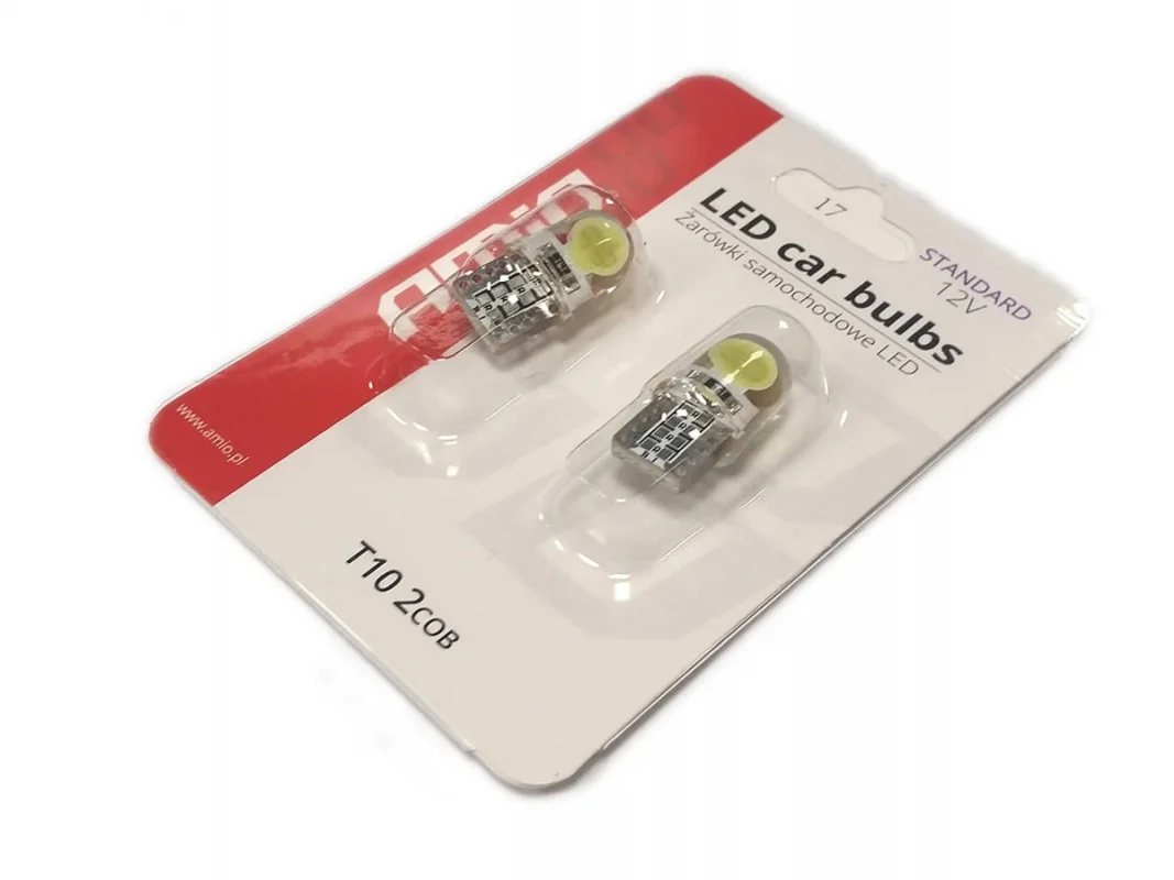 Żarówka W5W T10 12V 2xCOB LED biała silikonowa obudowa AMIO (2szt.) — ujęcie 3