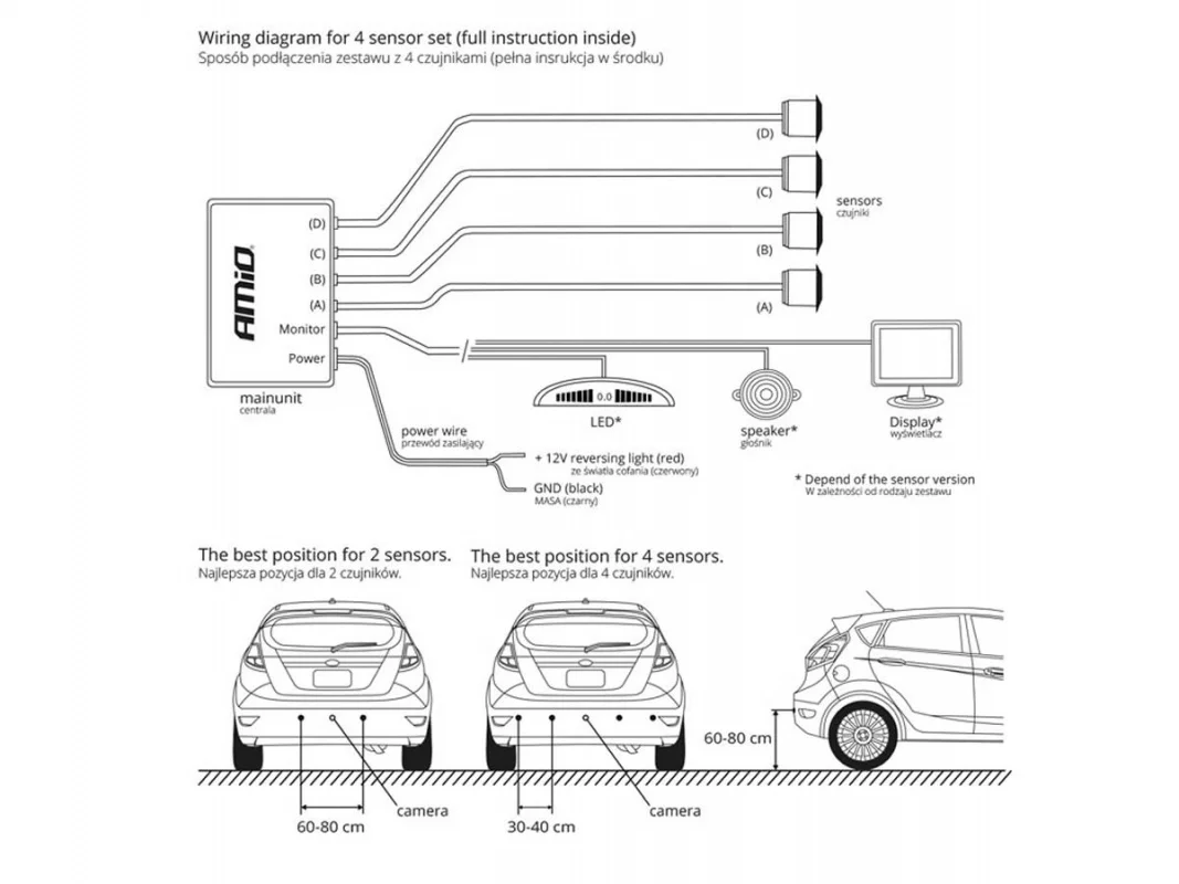 Czujnik cofania/parkowania z wyświetlaczem LED (czarny) 4 sensory — ujęcie 2